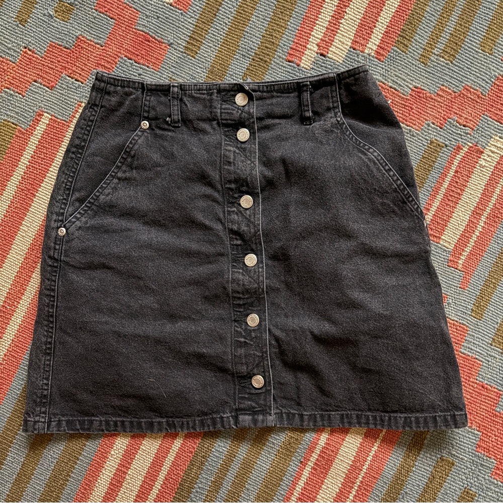 Vintage Liz Claiborne Black Button-Down Denim Mini Skirt Cotton 2P